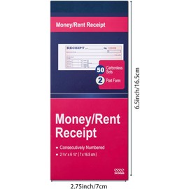 XKDOUS 2 Pack Money and Rent Receipt Book, 2-Part Carbonless, 2-3/4" x 6-1/2" Receipt Book for Small Business, 50 Sets per Book