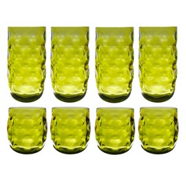 QG Clear Colorful Acrylic Plastic 14 & 22 oz. Cup Drinking Glass Tumbler Set of 8 Green
