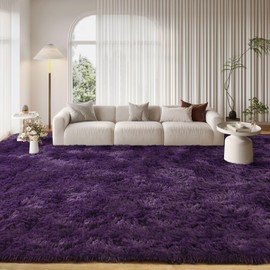 FinRèc 9x12 Fluffy Purple Rugs for Living Room Bedroom, Soft Indoor Fuzzy Shaggy Area Rug, Non-Slip Furry Rug for Teen Girls and Boys,Nursery Kids Room Dorm Home Decor, High Pile Plush Floor Carpet