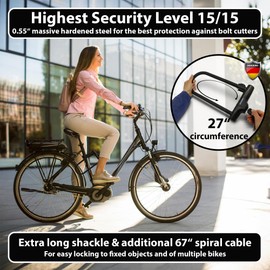 KOHLBURG U-Lock with Highest Security Level 15/15, German Certified - Large 13.5" x 6.7" Heavy Duty Anti Theft Bike u Lock with 67” Steel Cable, 3 Keys, Bracket - ulock for ebike Bicycle & Scooter