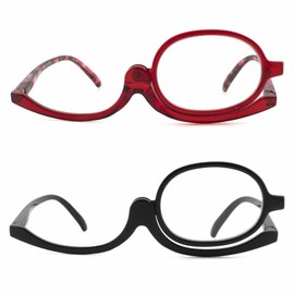 SOPHILY 2 Pack Makeup Reading Glasses for Women Flip Down Cosmetic Readers Make Up Eyeglasses Spring Hinge +1.75