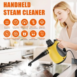 Pozoera Handheld Steam Cleaner for Home - Pressurized Handheld Steamer for Cleaning with High Pressure, Chemical-Free Multi-Purpose Portable Deep Steam Cleaner for Cleaning Windows, Couch(Yellow)