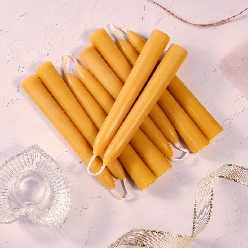 Natural Beeswax Taper Candles, DEYBBY Smokeless and Dripless Beeswax Candles,