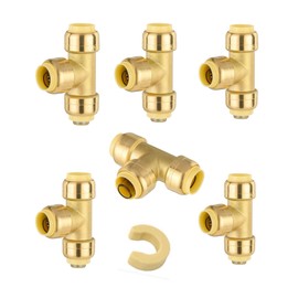 EFIELD 3/4" Tee Push Fit Brass Fittings for Connecting Pex, Copper, CPVC with Separator Clip, UPC Certified, Pack of 6