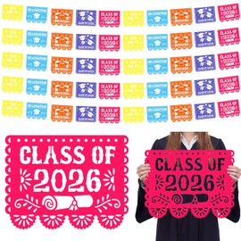 50 Pcs/32 ft Large Mexican Graduation Party Decorations 16x12" Papel Picado Banner Class of 2026 Big Graduation Cleito Lindo Decorations Mexico Fiesta Banners Colorful Congrats Grads Garlands