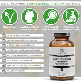 QIDOSHA® Master Amino Acids Complex Pellets, Formula According to Dr. Moretti, 360 Pieces/Glass, with 99% Net Nitrogen Utilisation (NNU), 8 Essential Amino Acids, 100% Vegan