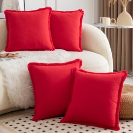 MANDIOO - Juego de 4 fundas decorativas de algodón neutro con flecos de 20 x 20 pulgadas, fundas de cojín bohemias para sofá, recámara, sala de estar, decoración del hogar, color rojo