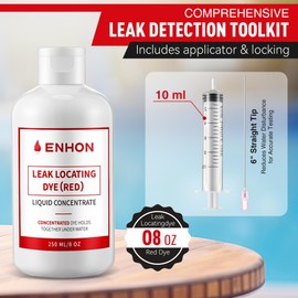 Enhon Pool Leak Locator Dye Kit – 8 oz Red Dye with Precision Applicators, Long-Lasting, Works in Pools, Spas, Hot Tubs, Long Lasting Formula, 40+ Refills