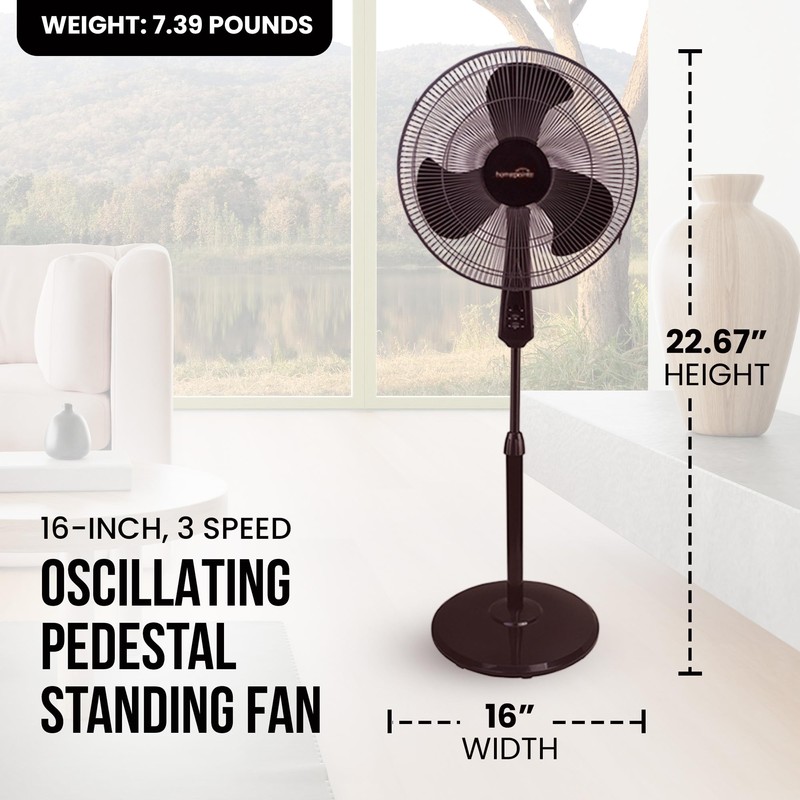 HomePointe FS40-19MB Oscillating Stand Fan, Black, 16-In. - Quantity 1