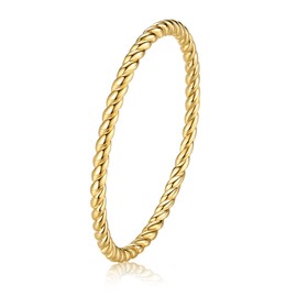 Me&Hz 14K Gold Plated Stacking Twist Rope Ring 1mm Thin Gold Ring Braided Eternity Band Dainty Thumb Finger Kunckle Gold Stackable Rings for Women Size 9