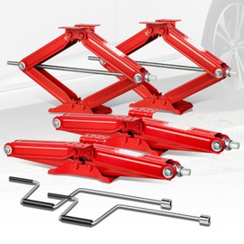 Auto Dynasty 4Pcs Scissor Jack, 2.5 Ton (5000LBS) RV Travel Trailer Stabilizer Leveling Scissor Car Jacks, Lifting Range 24" (Max) to 4" (Min) Scissor Lift Jacks Kit with Crank Handle, Red