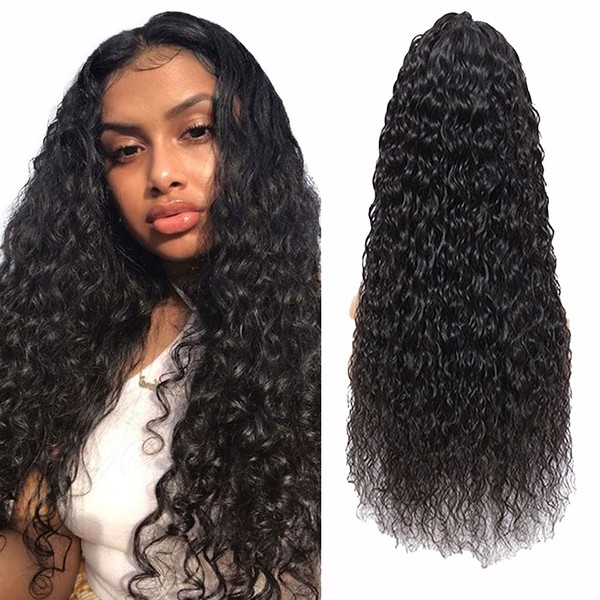 YesJYas Real Hair Wig, Glueless Wig, Human Hair, Curly, 13 x 4 x 1, T Part, Middle Part, Lace Front, Brazilian Hair Wig, Water Waves Wigs for Black Women, Natural Colour, 24 Inches (61
