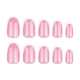 French Tip Press on Nails Short Square Fake Nails Nude Pink False Nails Press on Glossy Acrylic Nails with Designs Glitter Artificial Nails White Nail Tips Glue on Nails for Women Nail Decoration