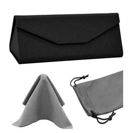YOKONICO Foldable Eyeglass Case, PU Leather Glasses Case Portable Lightweight Sunglasses Storage Triangular Fold Case Eyewear Protector Box with Bag & 1pcs Cleaning Cloth for Men Women Youth Kids