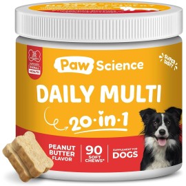 Paw Science Dog Multivitamin 20 in 1, Dog Vitamins and Supplements, MSM, Dog Food, 90 chews