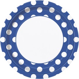 Royal Blue Polka Dot Round Disposable Paper Dinner Plates - 9'' (8 Pieces) - Perfect for Parties, Weddings, Holidays & More
