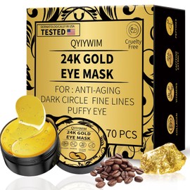 Qyiywim Parches Para El Contorno De Ojos(70 Unidades) Parches De Oro De 24 Quilates Para El Tratamiento De Ojos Hinchados, Mascarillas Para Ojeras E  