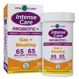 Vital Planet - Intense Care Gas & Bloating Probiotics Plus Prebiotics, Postbiotics, Parabiotics, Complete 4-in-1 Supplement for Adults, 65 Billion CFU, 65 Strains, Digestive and Immune, 30 ct