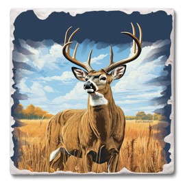 Thirstystone Big Deer Buck Single Tumbled Tile Stone Coaster with Protective Cork Backing Manufactured in The USA 4" Square