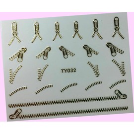 Nail Art 3D Decal Stickers Metallic Gold Zippers TY032 for Nails Design Nail Art Stickers Decals Supplies Manicure Tips Sticker Colorful for Nail Decorations