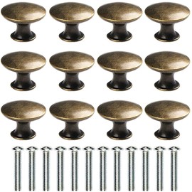 Wajade Round Drawer Knobs 12 Pack Vintage Brass Shabby Cabinet Knobs Drawer Handles Pulls with Screws for Cabinet Wardrobe Drawer Cupboard of Kitchen Bedroom Furniture 30mm