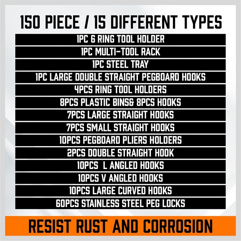 HORUSDY 150 PCS Pegboard Hooks Assortment Kit – 15 Types