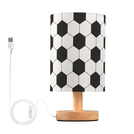 YYZZH Table Lamp Black and White Hexagon Soccer Ball Pattern Sport Design Nightstand Lamp with Wood Base Fabric Lamp Shade Bedside Desk Lamp for Living Room Bedroom Kids Room Office