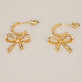 KEYUN Gold Plated Earrings for Women Trendy Bow Dangle 18K Plated Fashion Gold Statement Earrings Jewelry for Women, Stainless Steel, No Gemstone