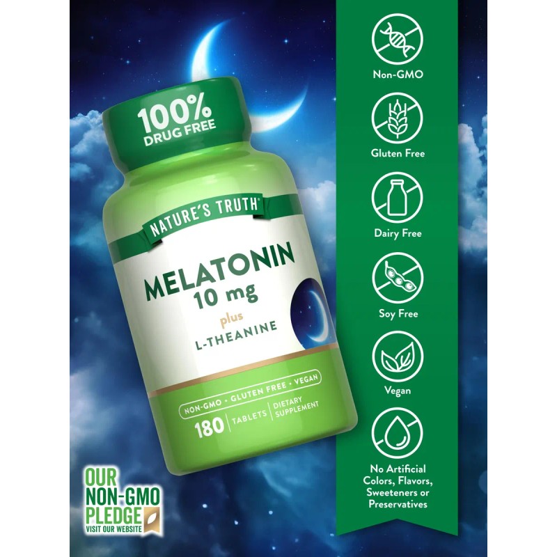 Nature's Truth Melatonina 10mg 180 Tabletas Veganas Descanso