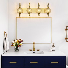 LBSQJ Modern Vanity Lighting Fixtures - 27.95 Inch Dimmable Wall Mounted Vanity Lamp,Bathroom Vanity Lights Over Mirror, Gold Electroplated Finish, for Makeup, Double Sink, and Small Bathrooms