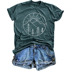 Adventure Tshirt Women Mountain Shirts Hiking Graphic Tees Summer Outdoor Casual Vacation Tops(Green,Medium)