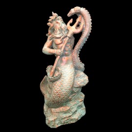 22 in. Poseidon Ruler of The Sea Mermaids on Nautical Rock Bronze Patina Finish Beach and Pool Statue