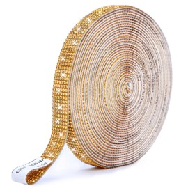 Self Adhesive Rhinestone Strips,Crystal Rhinestone Diamond Ribbon Tape with 2mm Rhinestones Glittering for DIY Event Phone,Car,Wedding Decor (Dark Goldenrod, Width 0.51inch X 6.6 Yards)