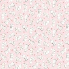 Timeless Treasures Egg Hunt by Bunnies by The Bay CD2646 Pink Tossed Bunnies & Floral Fabric