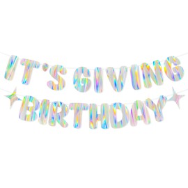Iridescent It's Giving Birthday Banner, Fun Birthday Decorations supplies, Cute Party Sign for 21st & Sweet 16 Celebrations & Photobooth Backdrop