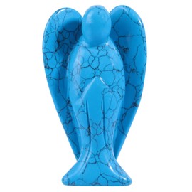 mookaitedecor 3 Inch Blue Howlite Turquoise Crystal Guardian Angel Gemstone Carved Figurine Statue Blue Angel Gift, Healing Crystal Angel Gift for Women Friend, Love Peace Good Luck Angel Room Decor