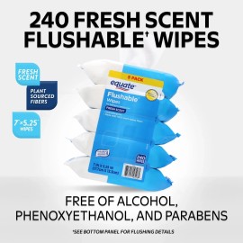 Fresh Equate Flushable Wet Wipes, Fresh Scent, 240 Wipes (5 Pack), Compare to Cottonel