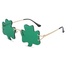 LOJUDI St Patricks Day Sunglasses - Green Glasses Accessories Irish Fancy Dress Paddys Four Clover Shamrock Glasses for Women Men Metal Frame