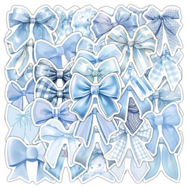 Blue Bow Stickers 50Pcs Vinyl Cute Aesthetic Bows Stickers for Water Bottle Scrapbook Laptop Luggage Helmet Bike Computer Motorcycle Skateboard,Waterproof Funny Trendy Decals for Teens Girls Women