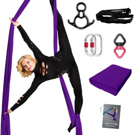 PRIOR FITNESS Aerial Silks Starter Kit Solid Color Hammock Set with Hardware & Guide for All Levels of Aerial Yoga Practice and Acrobatic Flying For Adults…