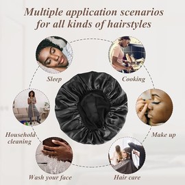 Hroevc 2PCS Silk Bonnet Satin Bonnet, Silk Hair Wrap for Sleeping, Soft and Comfortable Sleep Cap (Black+Pink)