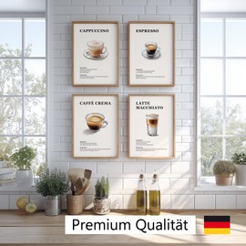 LAVEMA Coffee Poster Set A4 (21 x 30 cm) Pictures Kitchen Espresso Cappuccino Latte Macchiato Kitchen Pictures Barista Wall Decoration Dining Room Picture Wall Office Kitchen Decoration Wall Pictures