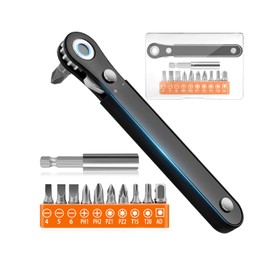 Pack of 12 Magnetic Ratchet Wrenches, Mini Ratchet Wrench, 100 mm Allen Wrench with Phillips, Slotted, Torx, Hexagon, Square, Pozidriv for Cars, Bicycles, Homes, DIY