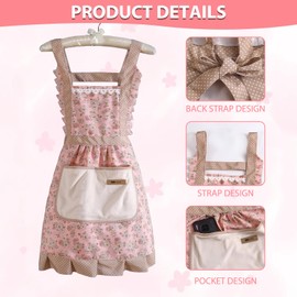 GMHLLES 4pcs Aprons for Women Kitchen Chef Cooking Apron Wrap Around Aprons 1940 Style Vintage Floral, Sleeveless with Pockets, Suitable for Cooking, Baking and Gardening (With Headscarf*2)