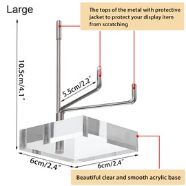 Hipiwe 2 Pcs Clear Acrylic Display Stand Holder with Adjustable Metal Arms Display Easel Stands for Gemstones Fossils Minerals Agate Slabs Plates Crystals Saucers Collectibles, 2.4x2.4x4.1 inch