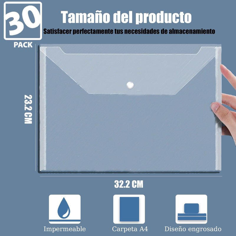 30 Sobres de Plástico, Sobres de Plástico con Cierre a