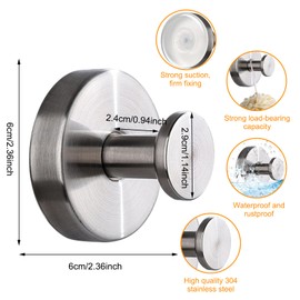 Piashow Pack of 4 Suction Cup Hooks, Bathroom Hooks, Suction Cup, Vacuum Suction Hooks, Extra Strong, Towel Holder Suction Cup for Bathroom, Kitchen (Silver)