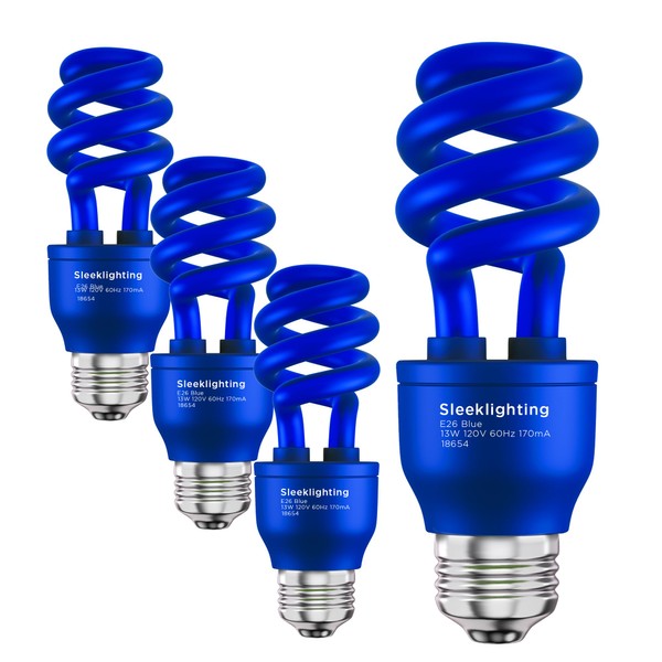 SLEEKLIGHTING - foco fluorescente CFL de espiral azul de 13 W con certificación UL, bombillas de uso general en espiral CFL azul de 120 V, base media E26. (paquete de 4)