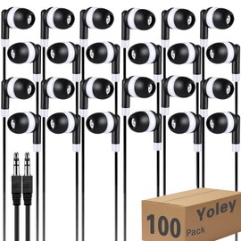 Yoley Kids Earbuds Headphones Bulk 100 Pack Class Set for School Classroom Students Children, Wholesale Durable Earphones (100 Black)