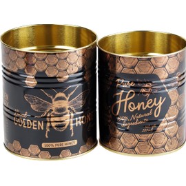 Temerity Jones Set Of 2 Multi Purpose Metal Storage Tins - Black Gold Honey Bumble Bee